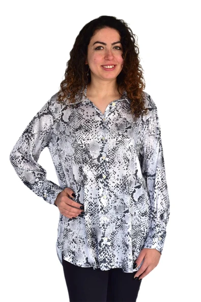 Kadın Leopar Desen Şifon Gömlek BGL-ST04235 - Resim 3