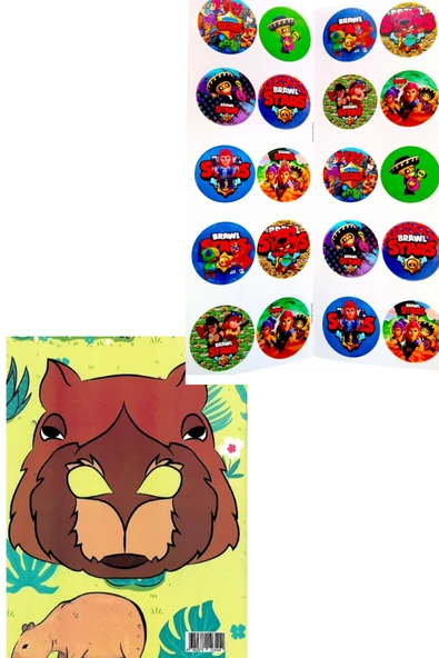 4'lü Brawll Stars Karakter Labubu  Capibara Buluey Boyama kitabı seti(boyama, sticker, arka kapak mask - 2