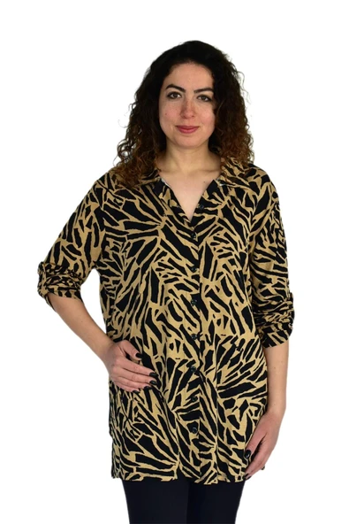 Kadın Büyük Beden Leopar Desen Viskon Bluz BGL-ST04256 ürün görseli