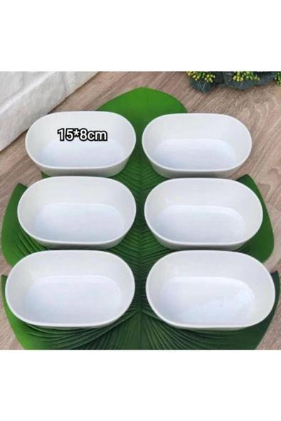 6 Adet Oval Çerezlik/Kahvaltılık Sunum Tabağı Seti - Beyaz 15x8 cm Trilla - 4