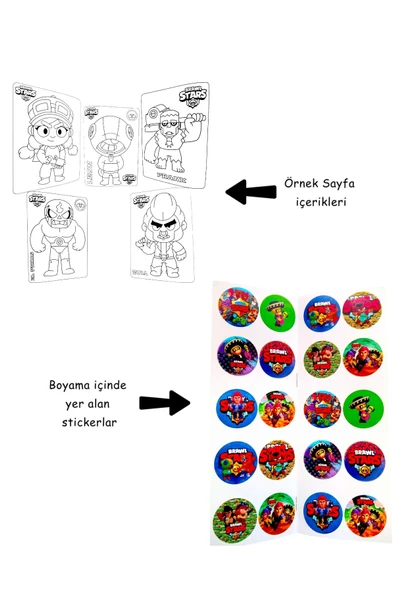 4'lü Brawll Stars Karakter Labubu  Capibara Buluey Boyama kitabı seti(boyama, sticker, arka kapak mask - 4