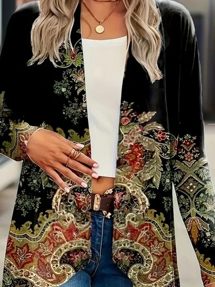 Kadın Uzun Kollu önü Açık Desenli şardonlu Dalgıç Ceket - 2