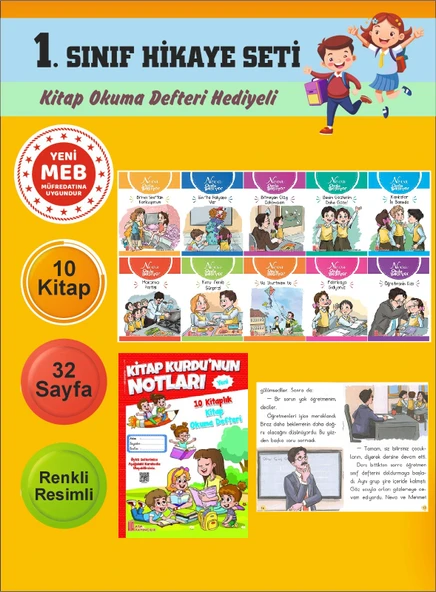 1.Sınıflar İçin Okumayı Sevdiren 10 lu Hikaye Seti 10 (Kitap Okuma Defteri Hediyeli) ürün görseli 1