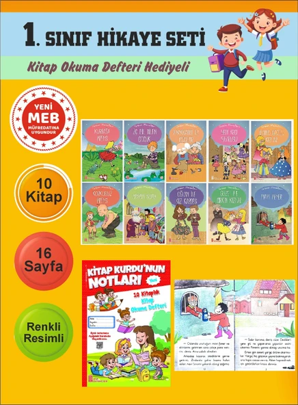 1.Sınıflar İçin Okumayı Sevdiren 10 lu Hikaye Seti 5 (Kitap Okuma Defteri Hediyeli) ürün görseli 1