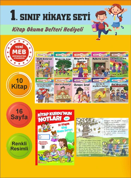 1.Sınıflar İçin Okumayı Sevdiren 10 lu Hikaye Seti 6 (Kitap Okuma Defteri Hediyeli) ürün görseli 1