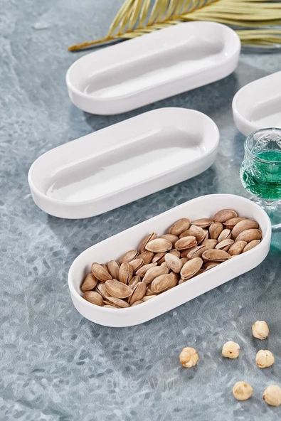 6 Adet Oval Kahvaltılık Çerezlik Sosluk Sunum Tabağı Seti - Salda Beyaz - 3