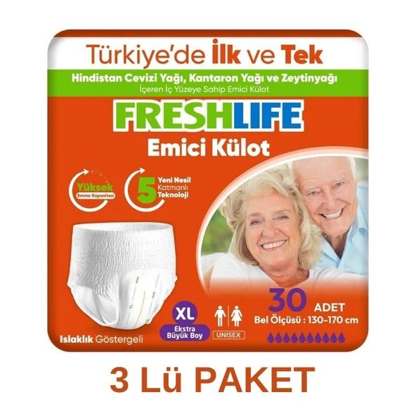 Freshlife Emici Külot Ekstra Büyük Boy XL 30'lu 3 Adet Hasta Bezi