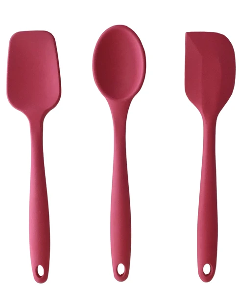 PinkRose Büyük Boy Kırmızı Silikon Spatula + Kaşık Set - 2