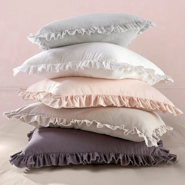 Maki Home %100 Pamuklu Fırfırlı Bej 160x220+50x70 Tek Kişilik Nevresim ve Yastık Kılıfı Seti - Resim 4