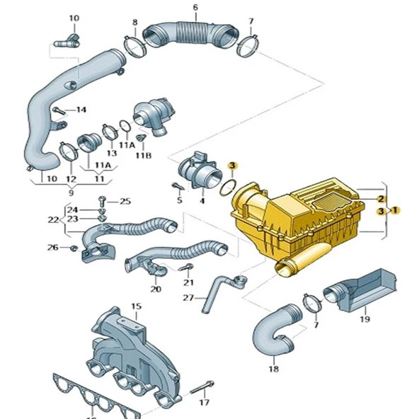 Audi A3 HB 2009-2012 1.6 Dizel CAY Hava Filtre Kutusu 3C0129607BD - 2