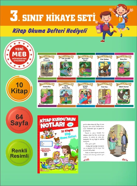 3.Sınıflar İçin Okumayı Sevdiren 10 lu Hikaye Seti (Kitap Okuma Defteri Hediyeli) ürün görseli 1