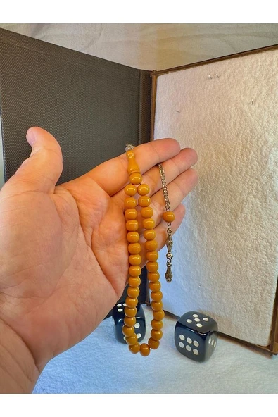 Çubuk Kehribar Tesbih Sarı Renkli Bilek Boy Küre Kesim T-72