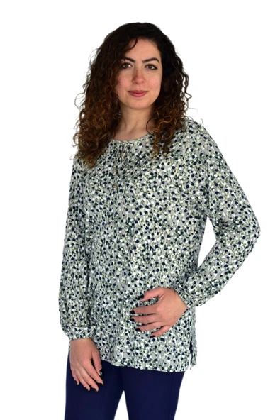 Kadın Ebruli Desen Baskılı Viscon Bluz BGL-ST04286 - Resim 3