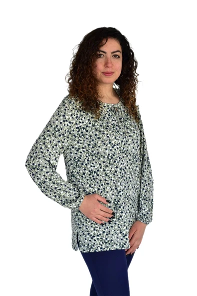 Kadın Ebruli Desen Baskılı Viscon Bluz BGL-ST04286 - Resim 4