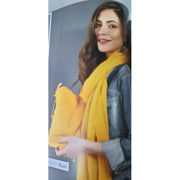 DOSİMİRA - Renkli Düz Boya Pamuklu Bürümcük Fular - Sarı- 45 x 190 cm- Sapma  3 cm
