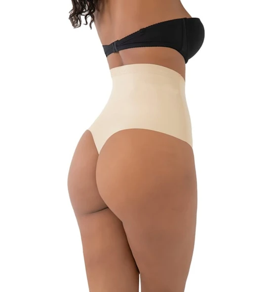 Kadın Lazer Kesim Yüksek Bel Seamless Dikişsiz Kadın Toparlayıcı String Tanga Külot Korse - 5