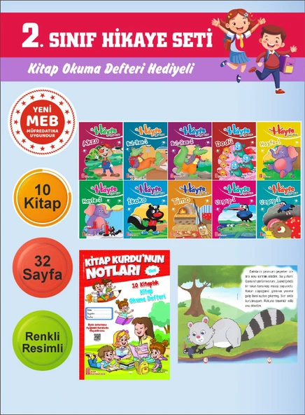 2.Sınıflar İçin Okumayı Sevdiren 10 lu Hikaye Seti 10 (Kitap Okuma Defteri Hediyeli) ürün görseli 1