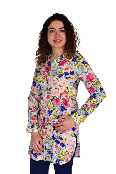 Kadın Gül Desen Viscon Gömlek BGL-ST04241 - Resim 3