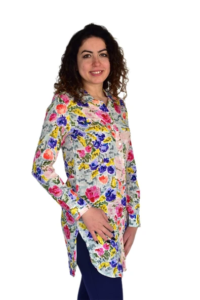 Kadın Gül Desen Viscon Gömlek BGL-ST04241 - Resim 4