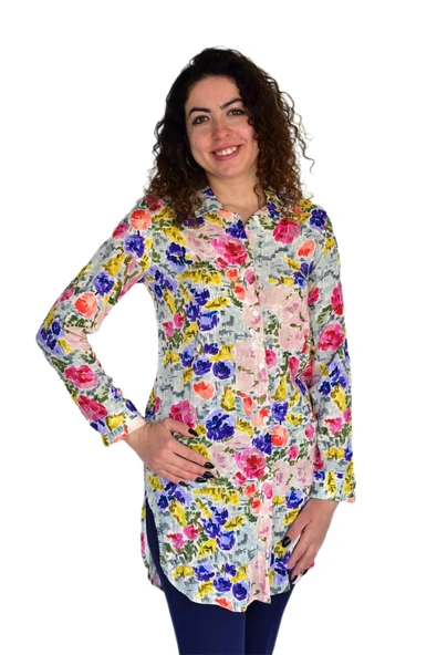 Kadın Gül Desen Viscon Gömlek BGL-ST04241 ürün görseli