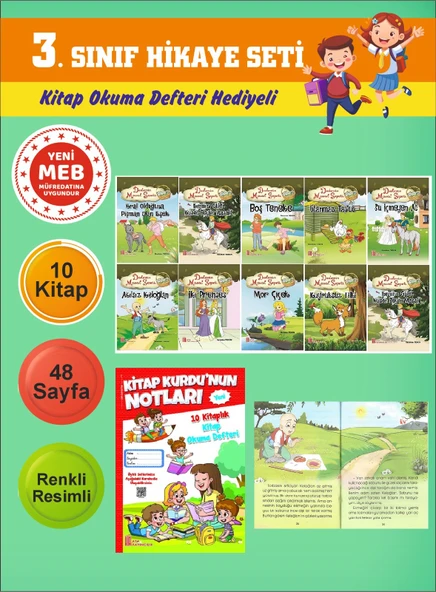 3.Sınıflar İçin Okumayı Sevdiren 10 lu Hikaye Seti 7 (Kitap Okuma Defteri Hediyeli) ürün görseli 1