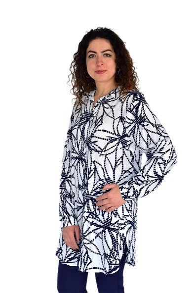 Kadın Çizgili Desen Viscon Gömlek BGL-ST04239 - Resim 3