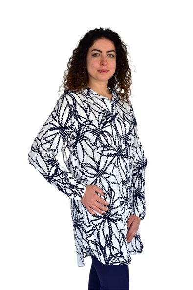 Kadın Çizgili Desen Viscon Gömlek BGL-ST04239 - Resim 4