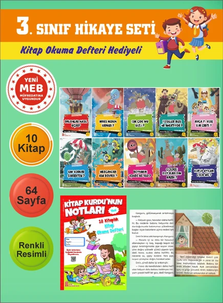 3.Sınıflar İçin Okumayı Sevdiren 10 lu Hikaye Seti 10 (Kitap Okuma Defteri Hediyeli) ürün görseli 1