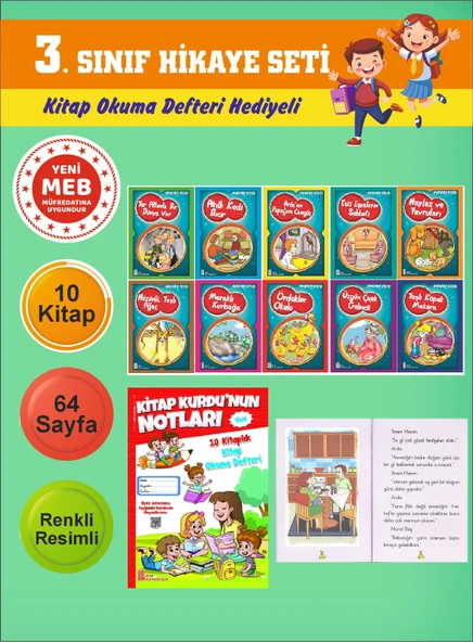 3.Sınıflar İçin Okumayı Sevdiren 10 lu Hikaye Seti 13 (Kitap Okuma Defteri Hediyeli) ürün görseli 1