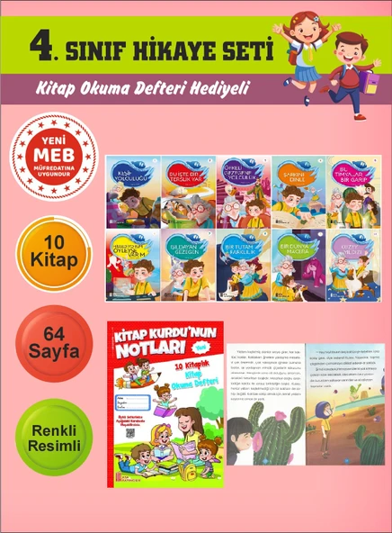 4.Sınıflar İçin Okumayı Sevdiren 10 lu Hikaye Seti 4 (Kitap Okuma Defteri Hediyeli) ürün görseli 1