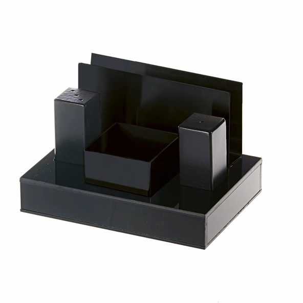 Pleksi Standlı 4'lü Tuzluk ve Peçetelik Seti Siyah ürün görseli 1