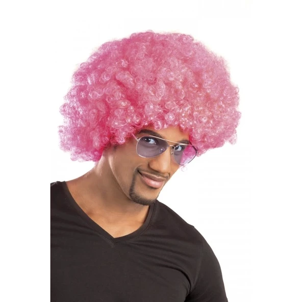 Pembe Renk Kıvırcık Afro Bonus Peruk - 2