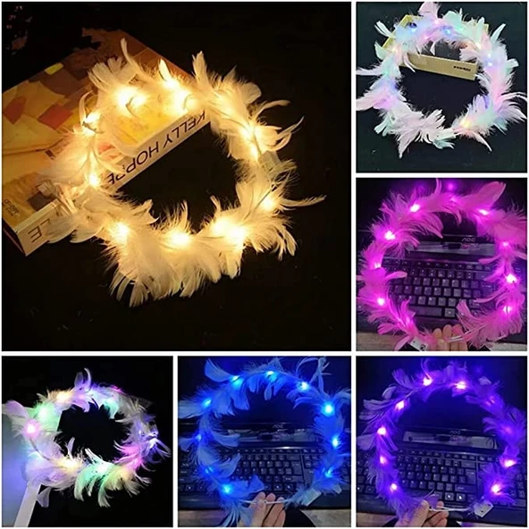 Led Işıklı Rengarenk Yanan 3 Fonksiyonlu Otrişli Parti Tacı Beyaz Renk 12x12 Cm - 4