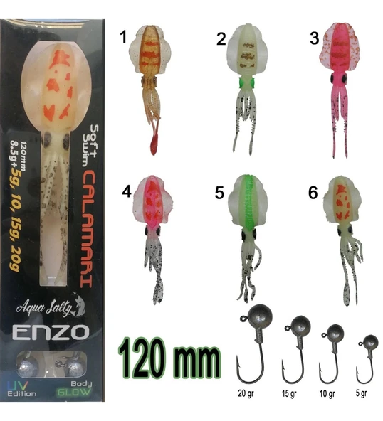 Aquasalty Enzo Soft Swim Calamari 120Mm + Jig Head Renk:04