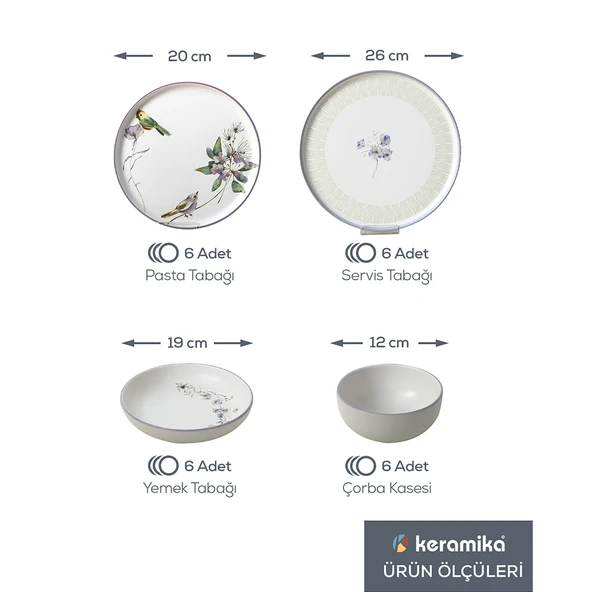 Keramika Purple Bloom Nordıc Yemek Takımı 24 Parça 6 Kişilik 22431-32 - 4
