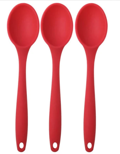 PinkRose Büyük Boy Yanmaz Yapışmaz Kırmızı Silikon Kaşık Set 3 Lü