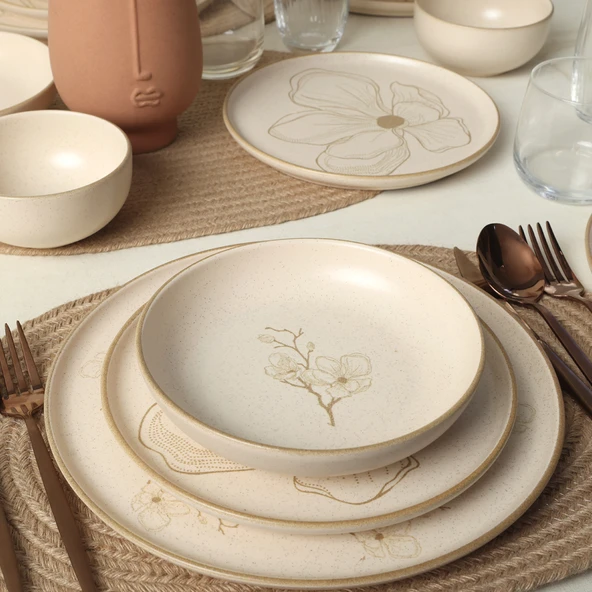 Keramika Keramika Taupe Bloom Nordıc Yemek Takımı 24 Parça 6 Kişilik 22519-20-28-29