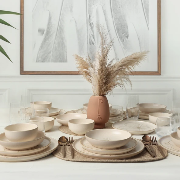 Keramika Taupe Bloom Nordıc Yemek Takımı 24 Parça 6 Kişilik 22519-20-28-29 - 8