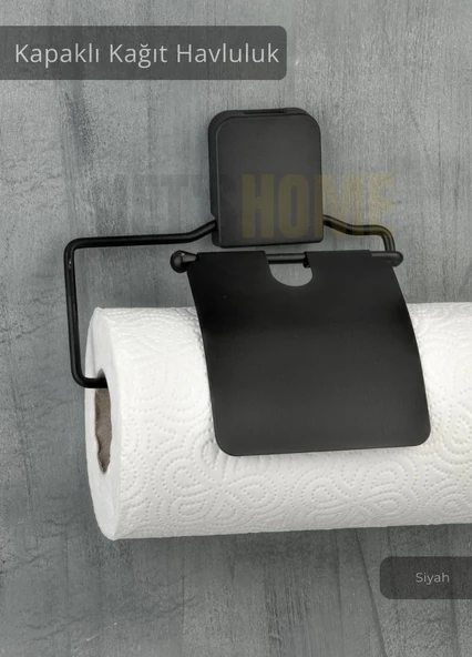 Kapaklı Kağıt Havluluk Paslanmaz Peçetelik Çelik Banyo Havluluk Düzenleyici Siyah - Resim 2