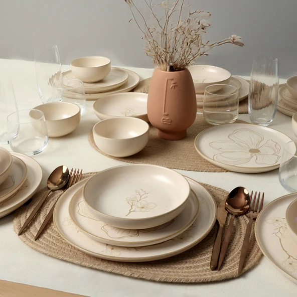 Keramika Taupe Bloom Nordıc Yemek Takımı 24 Parça 6 Kişilik 22519-20-28-29 - 3