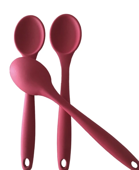 PinkRose Büyük Boy Yanmaz Yapışmaz Kırmızı Silikon Kaşık Set 3 Lü - 2