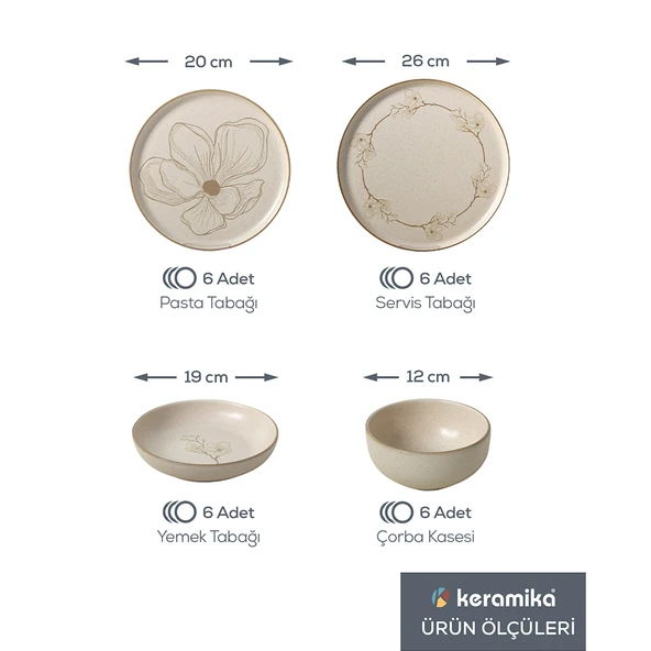 Keramika Taupe Bloom Nordıc Yemek Takımı 24 Parça 6 Kişilik 22519-20-28-29 - 4