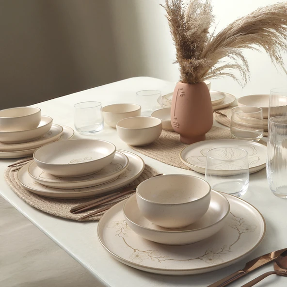 Keramika Taupe Bloom Nordıc Yemek Takımı 24 Parça 6 Kişilik 22519-20-28-29 - 7