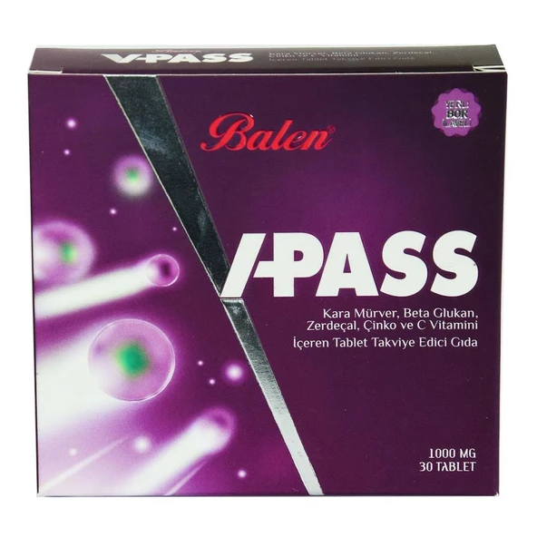 Balen V-Pass Tablet Kara Mürverli Zerdeçallı Çinko C Vitamini 30