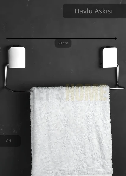 Havlu Askısı Paslanmaz Çelik Yapışkanlı Banyo Havluluk Düzenleyici Krom - Resim 2