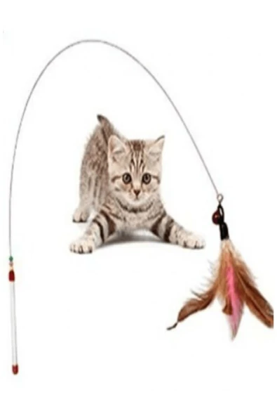 Pribor Tüylü Çıngaraklı Kedi Yakalama Oyun Oltası 90 Cm - 3