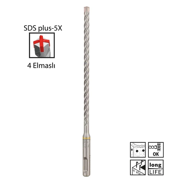 Bosch SDS Plus-5X 7 x 210 mm Dört Elmaslı Matkap Ucu - 2