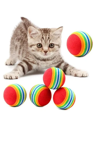 Pribor 3lü Gökkuşağı Sünger Kedi Köpek Çiğneme Oyun Topu Diş Çıkarma Kedi Oyuncağı