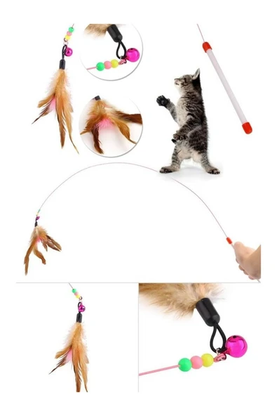 Pribor Tüylü Çıngaraklı Kedi Yakalama Oyun Oltası 90 Cm