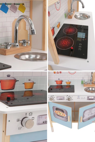 Ledli Ahşap Oyuncak Mutfak ~ Montessori Mutfak, Çocuk Mutfağı, Hediye Halı DBG102 - 6